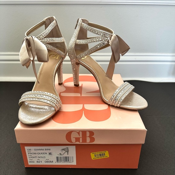 Gianni Bini Prom Queen Rhinestone Heels- Champagne/Light Gold Wedding Heels - Picture 7 of 8